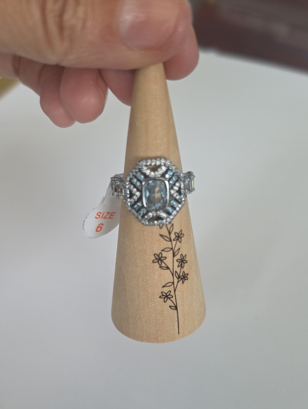 BP_ "The Amira Ring" Hematite Aquamarine Halo Ring - Size 6